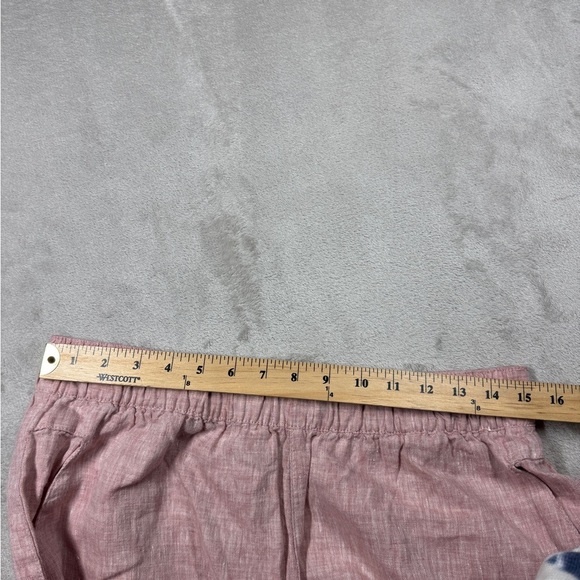 Cynthia Rowley 100% Linen Wide Leg Cropped Pull One Elastic Waist Pink Pants L - Picture 6 of 16